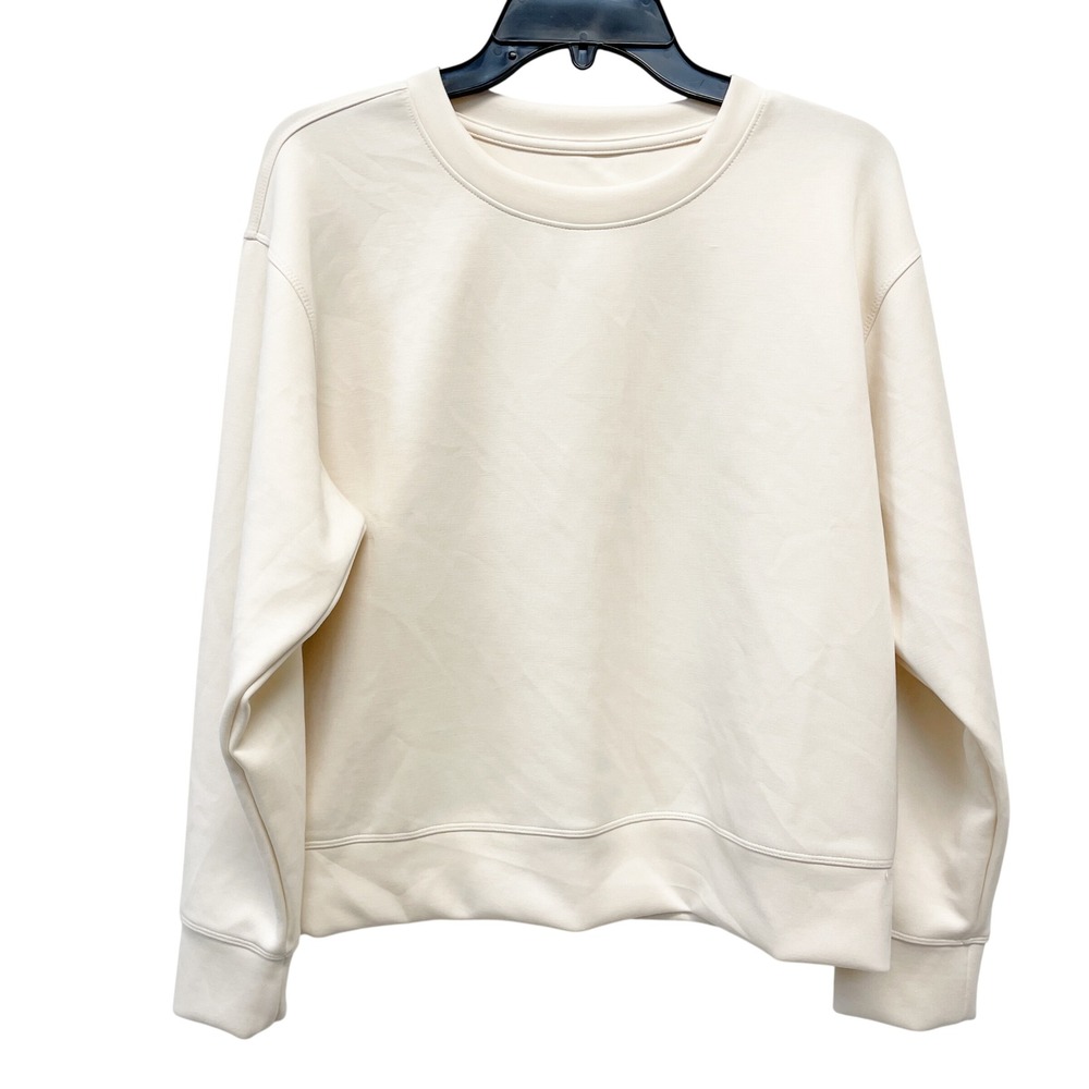 A New Day Women Cream Scuba Knit Crewneck Pullover Long Sleeve Sweatshirt Size S